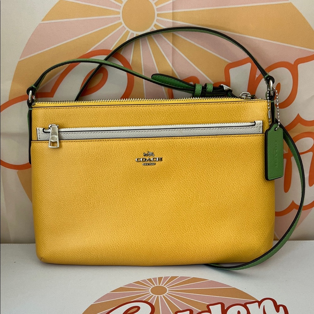 Coach crossbody Pop Up Pouch Vibrant Yellow Crossbody Bag with Green Accent